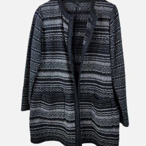 Talbots Metallic Striped Open Front Tweed Sweater Cardigan Black Sz MP